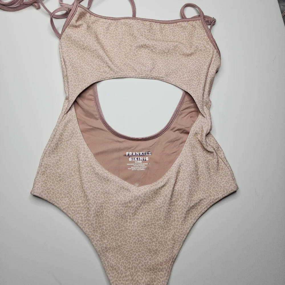 NEW Frankie’s bikinis Alice Terry Wrap One Piece Coco Cheetah Print Swimsuit Lrg